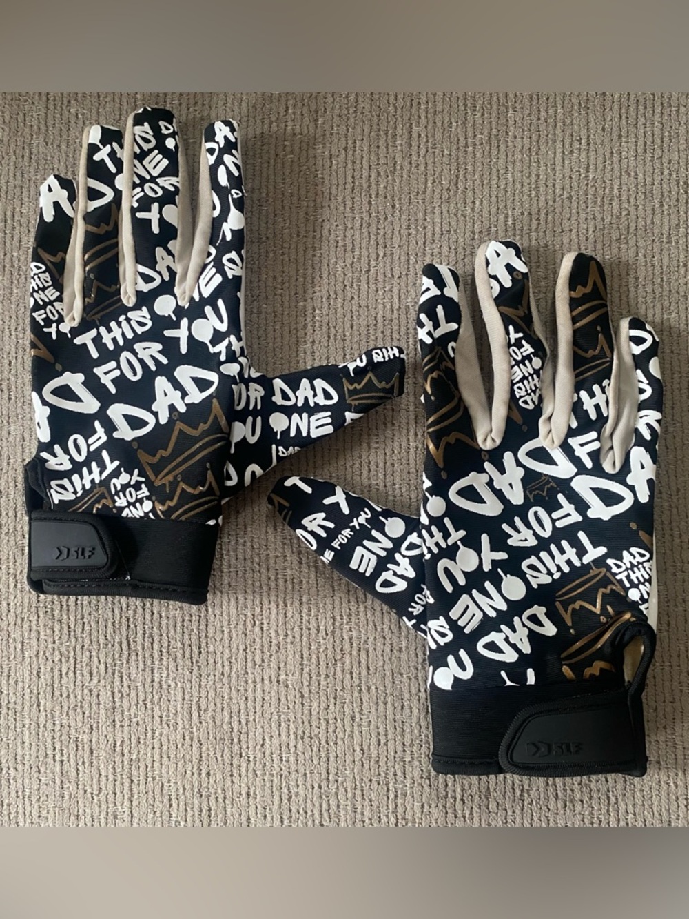 🏈🖤 Custom “For You Dad” Football Gloves – Size Adult Medium (SLF Brand) 🏈🖤
